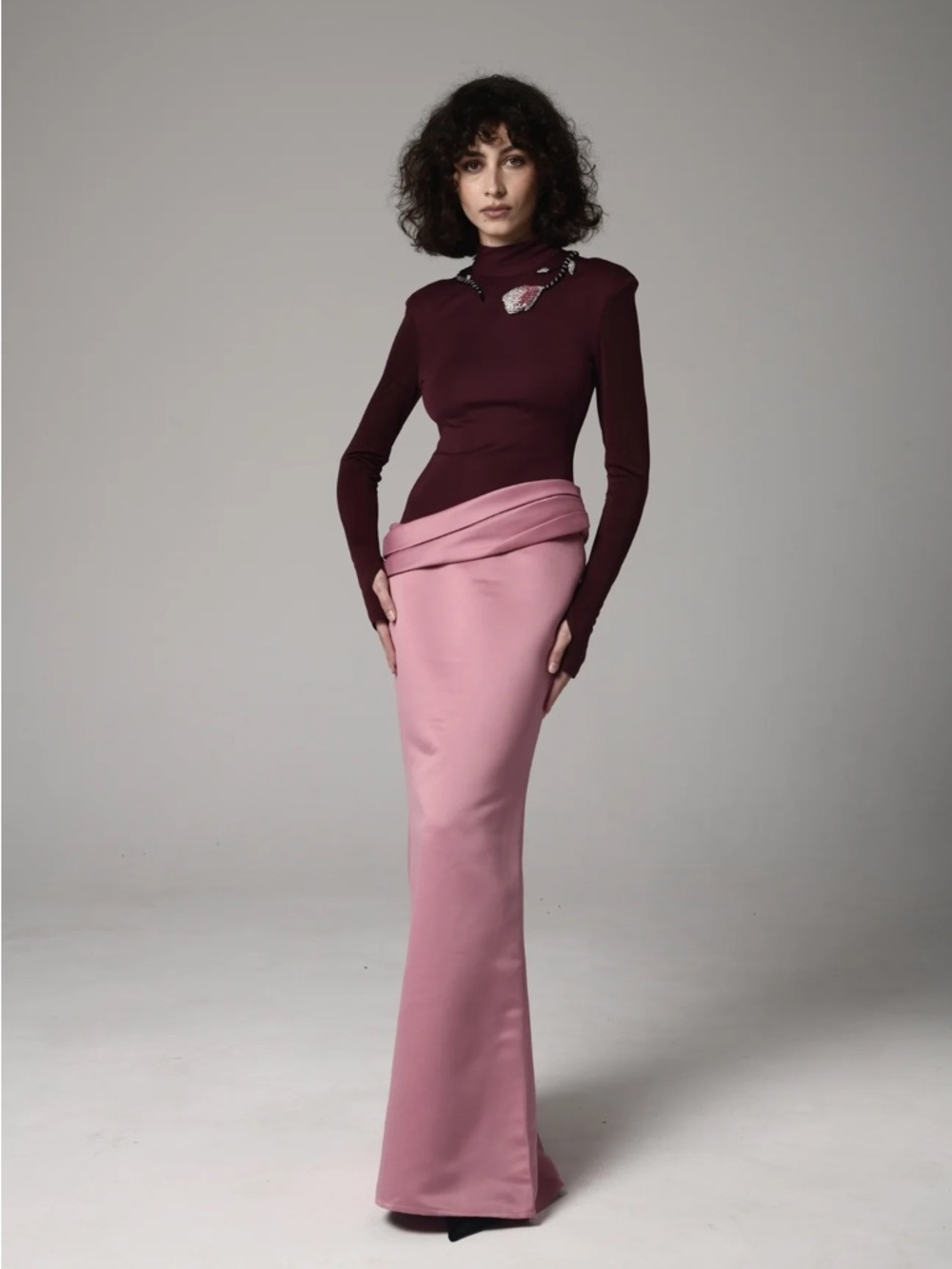 Eden Trophy Gown pink burgundy long sleeve